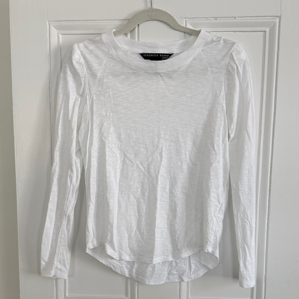 Veronica Beard White Long Sleeve Tee with puffy sleeve